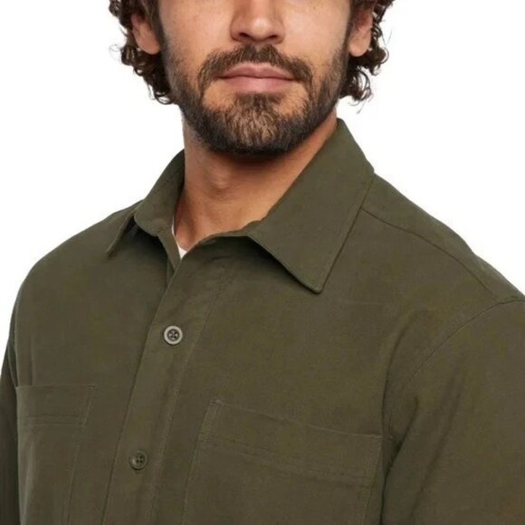 WOOLRICH Chamois Men 100% Brushed Cotton Button Up Long Sleeve Shirt Green L NEW - Picture 3 of 11